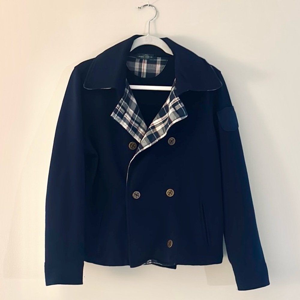 Ralph Lauren LRL Navy Knit Plaid-lined Peacoat Women's SzL